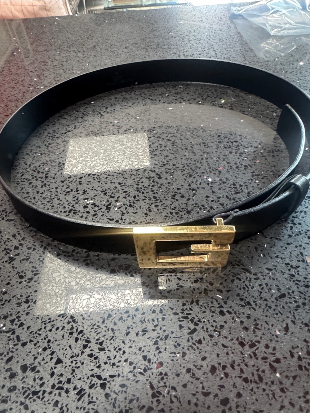 Black Leather Belt with Gold Buckle